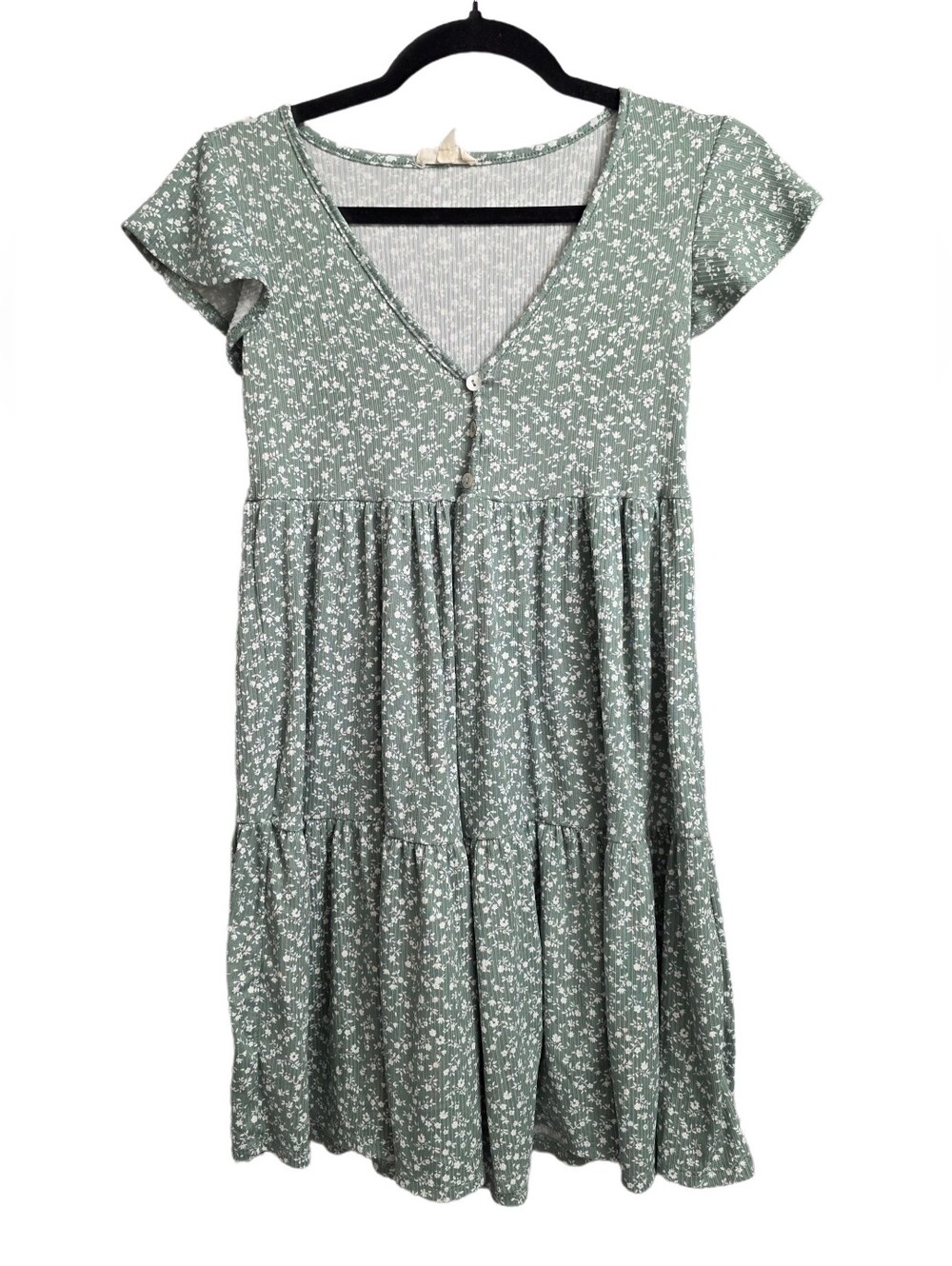 See You Monday Sage Green Babydoll Floral Mini Dress Size Medium